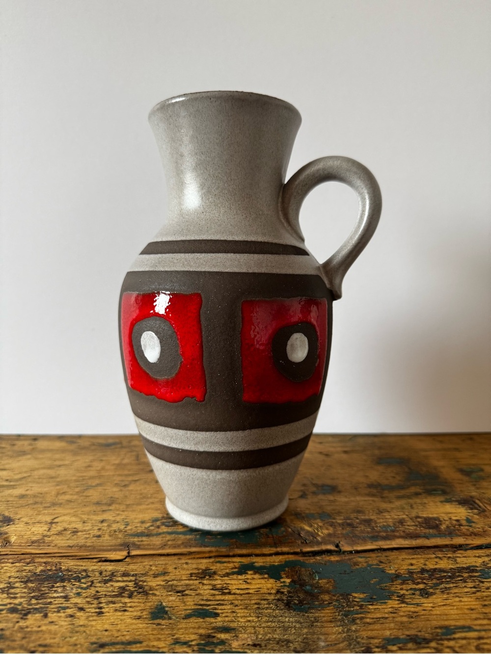 Gray Ceramic Vase with Red Accent Squares - Austria